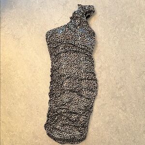 Y2K Vintage Ruby Rox One-Shoulder Gray Satin Animal Print Leopard Dress Size 5